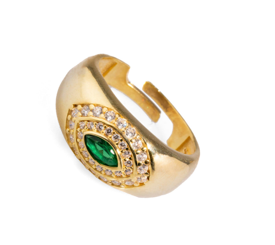 Bague ajustable œil protecteur en or 18k Avec un émeraude