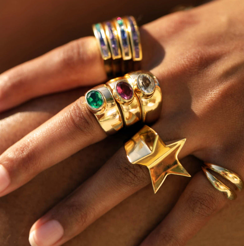Bague en or 18 carats avec pierres précieuses naturelles – Collection de bagues colorées luxe femme (rubis, émeraude, saphir, citrine, diamant blanc)